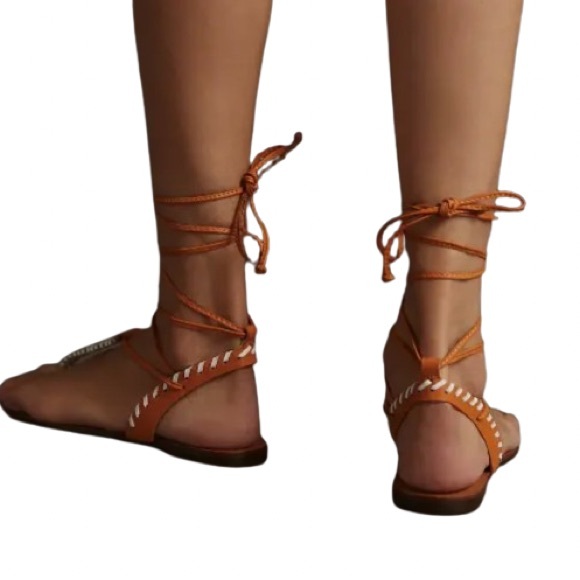 🌟Host Pick🌟NIB Anthropologie Tie Up Thong Sandals Cedar Leather Size EU 39 US 8 - Picture 3 of 13